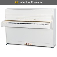 Kawai K-15 E Snow White Polished Upright Piano All Inclusive Package